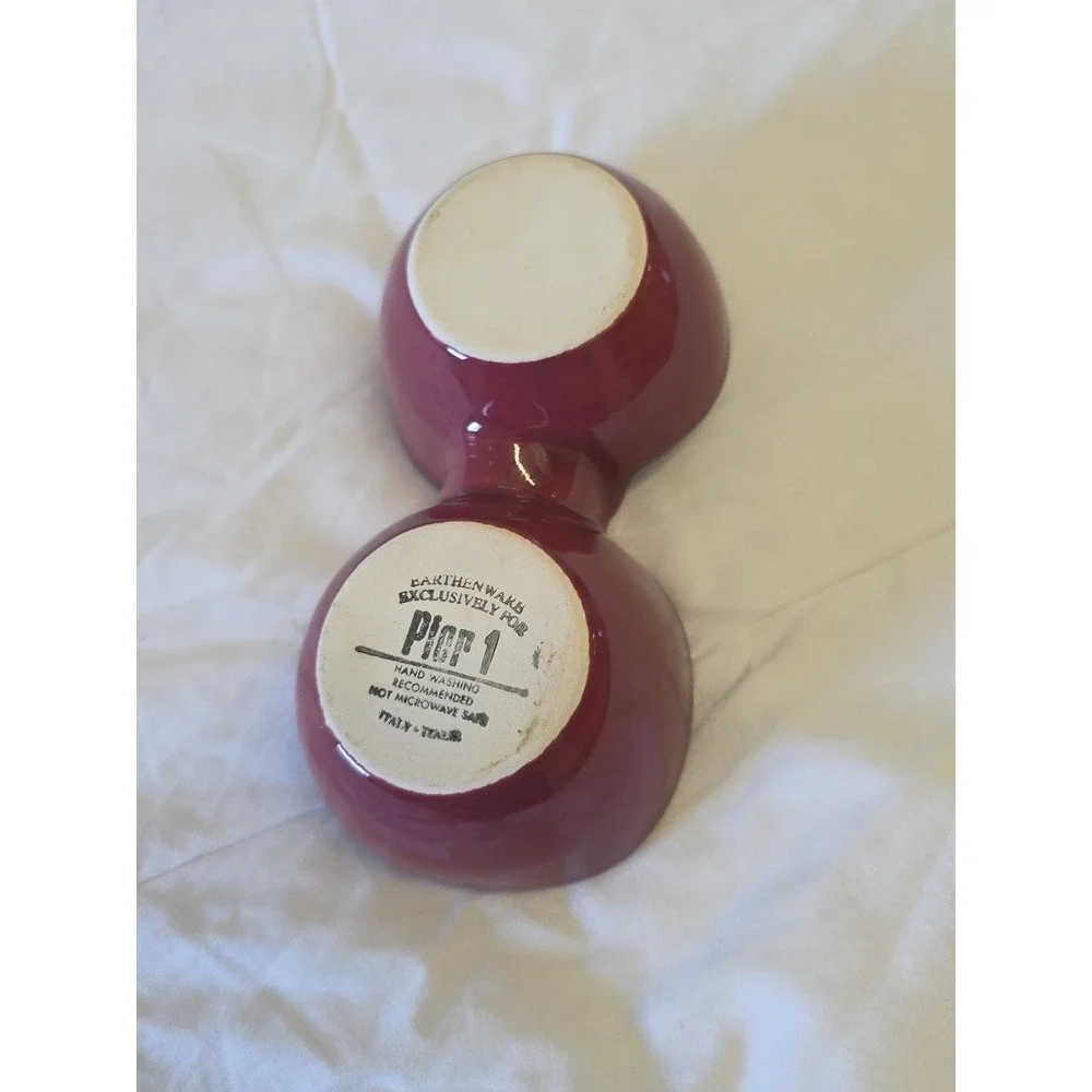 Pier 1 Import Earthenware Small Divided Bowl Hand‎ Painted Red Made In Italy